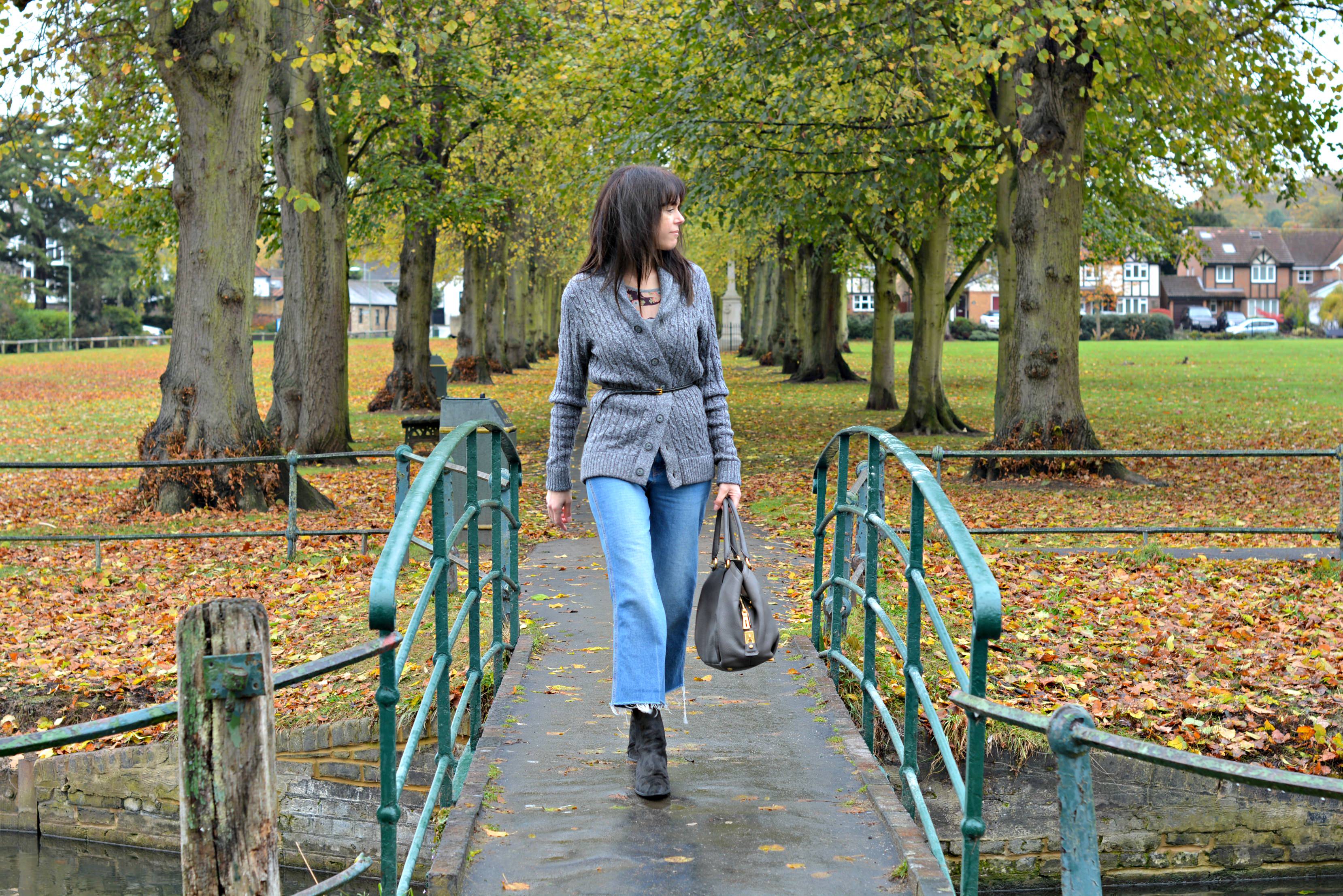 cable knit cardigan | cropped wide leg jeans | ankle boots