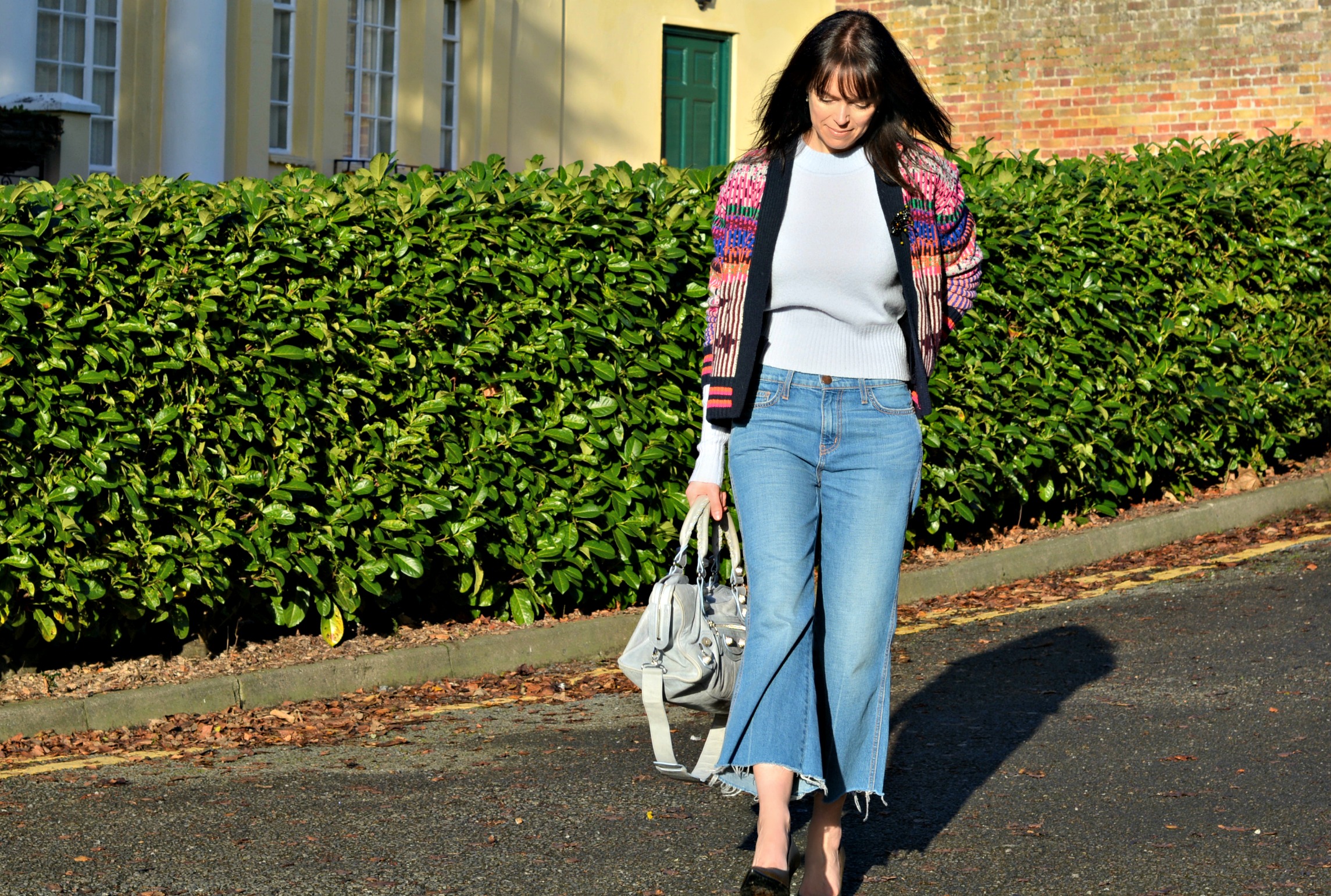 Maison Scotch cardigan|AllSaints blue jumper|Current Elliott|Balenciaga bag