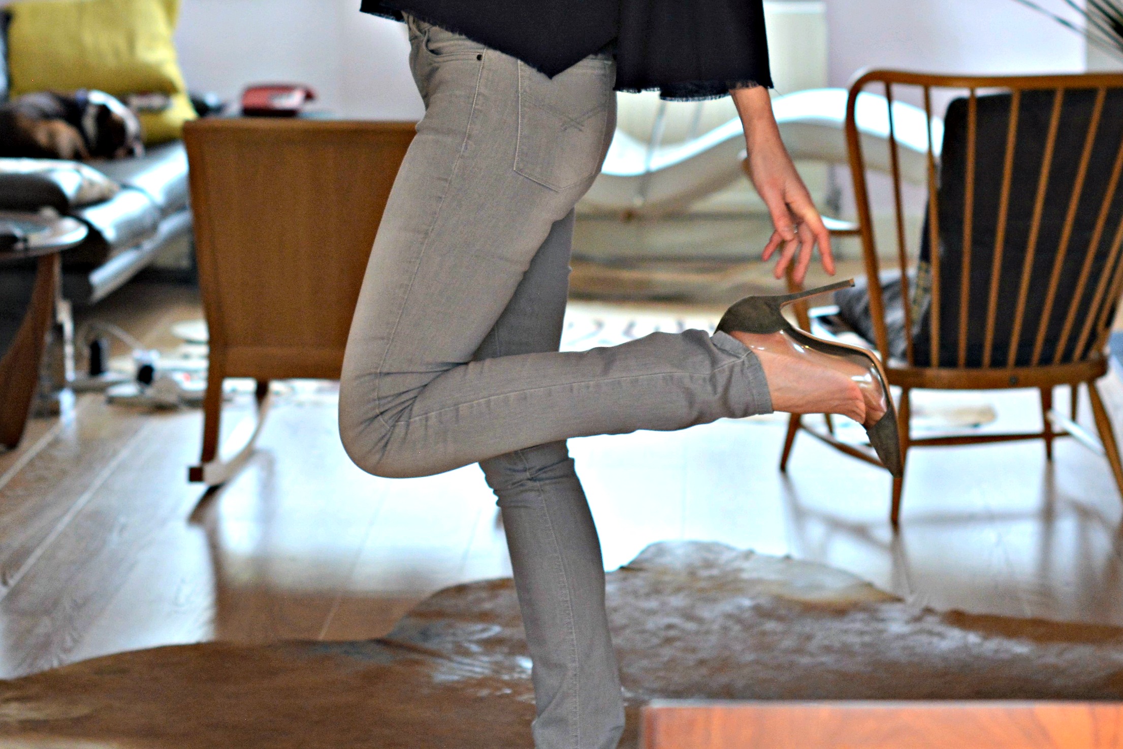 grey White Company jeans with grey Gianvito Rossi shoes