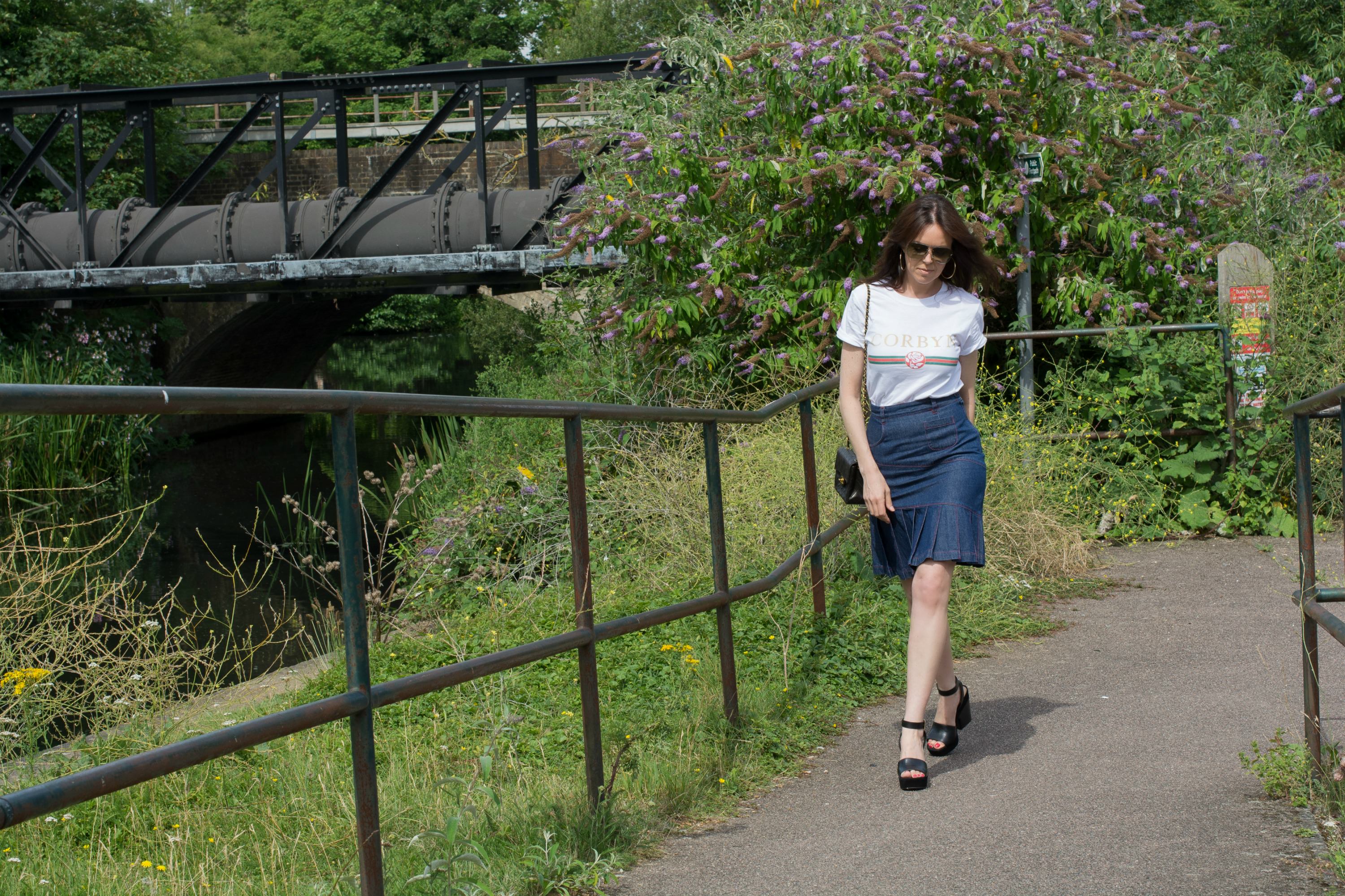 political-t-shirt-slogan-denim-skirt-wedge-heels