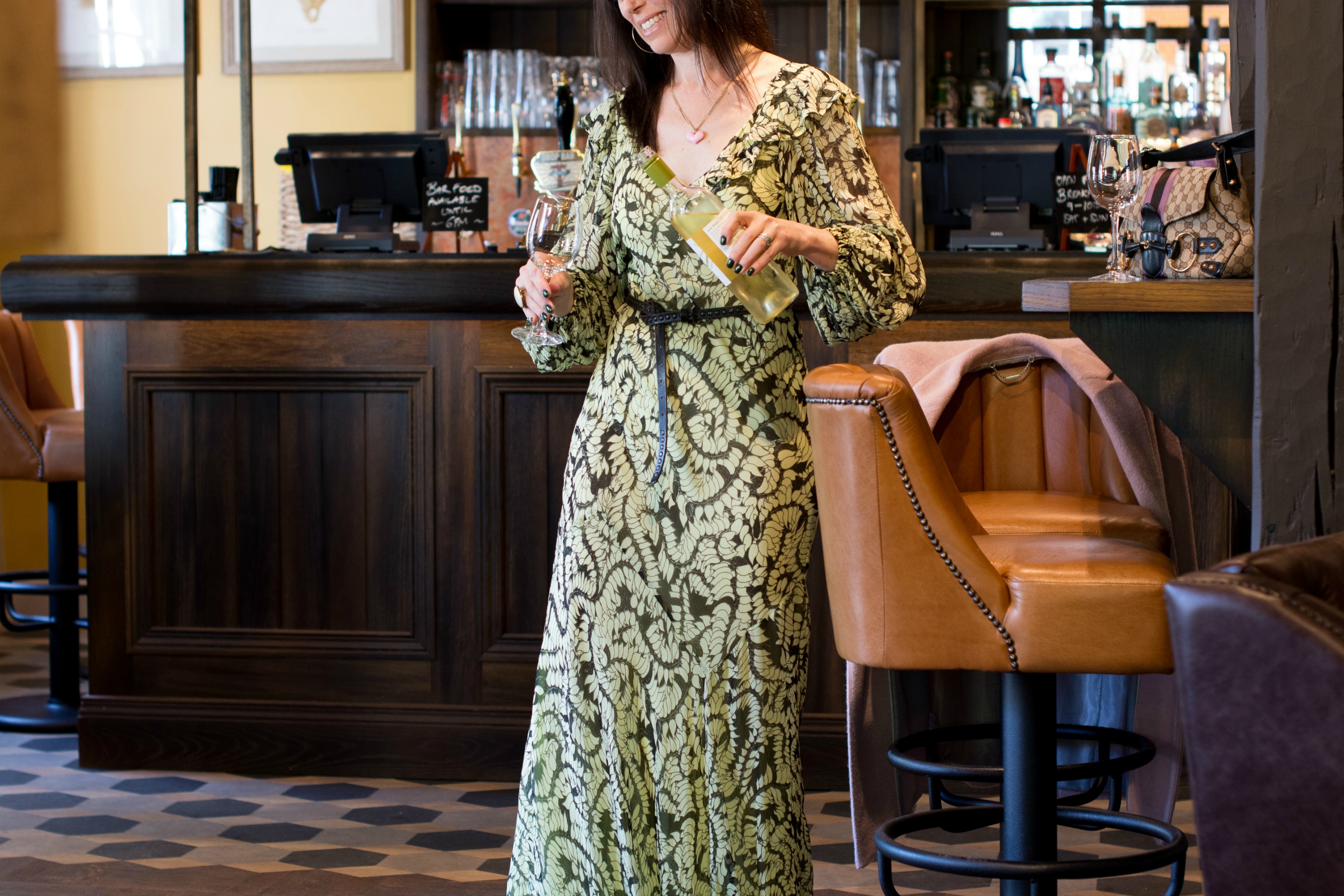 long sleeved green-maxi dress-lace-up-flats