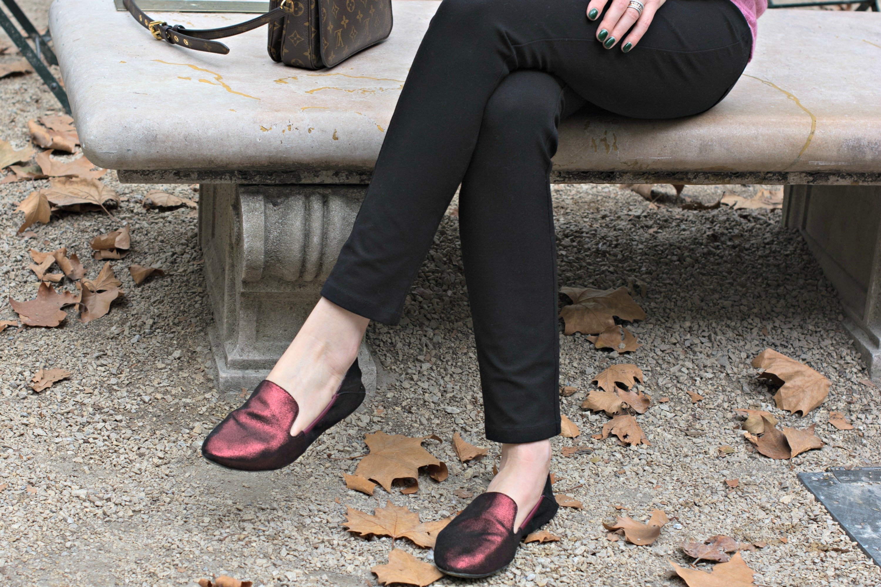 cocorose london fold away flats in shiny burgandy leather