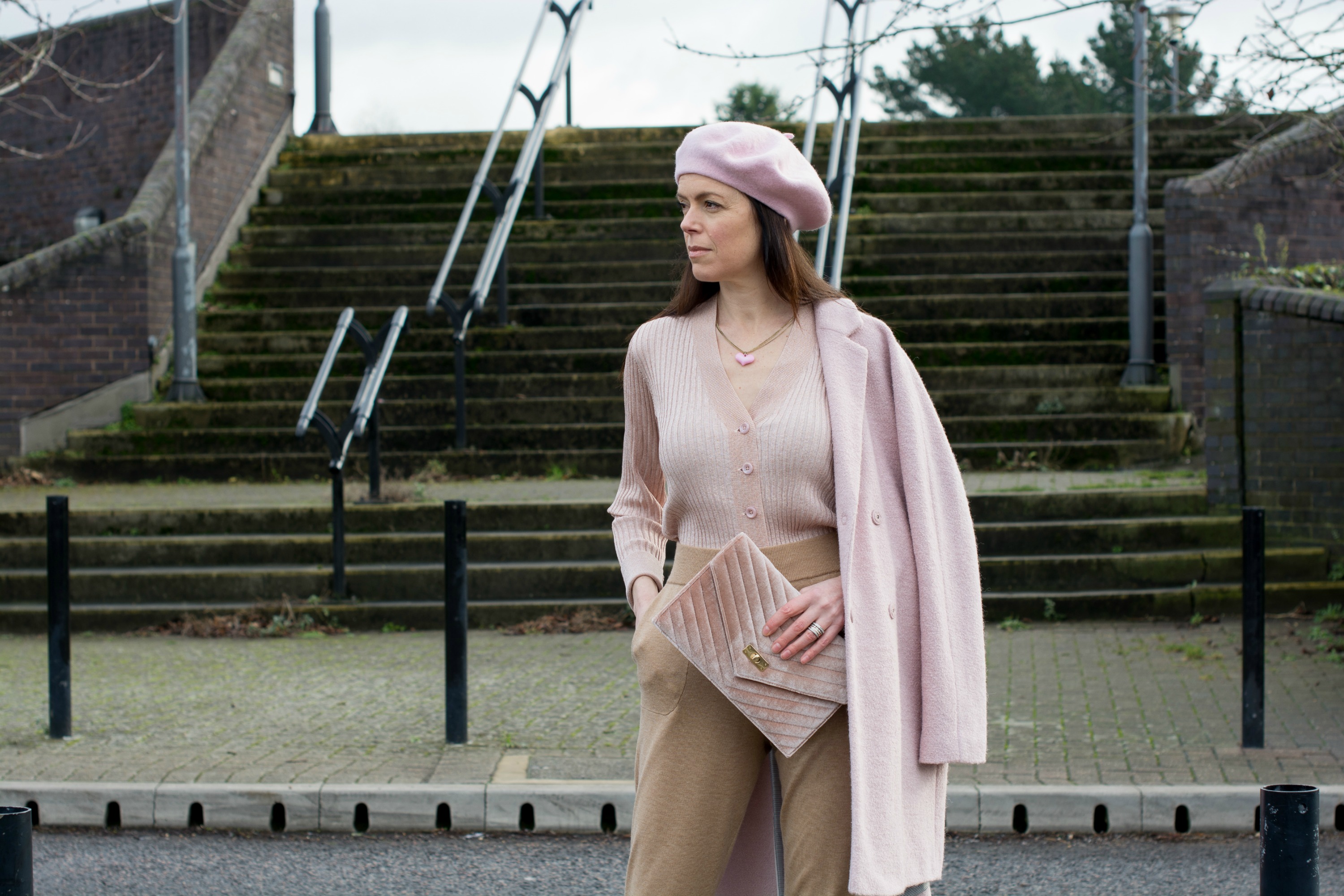 pink-topshop-beret-ganni-cardigan