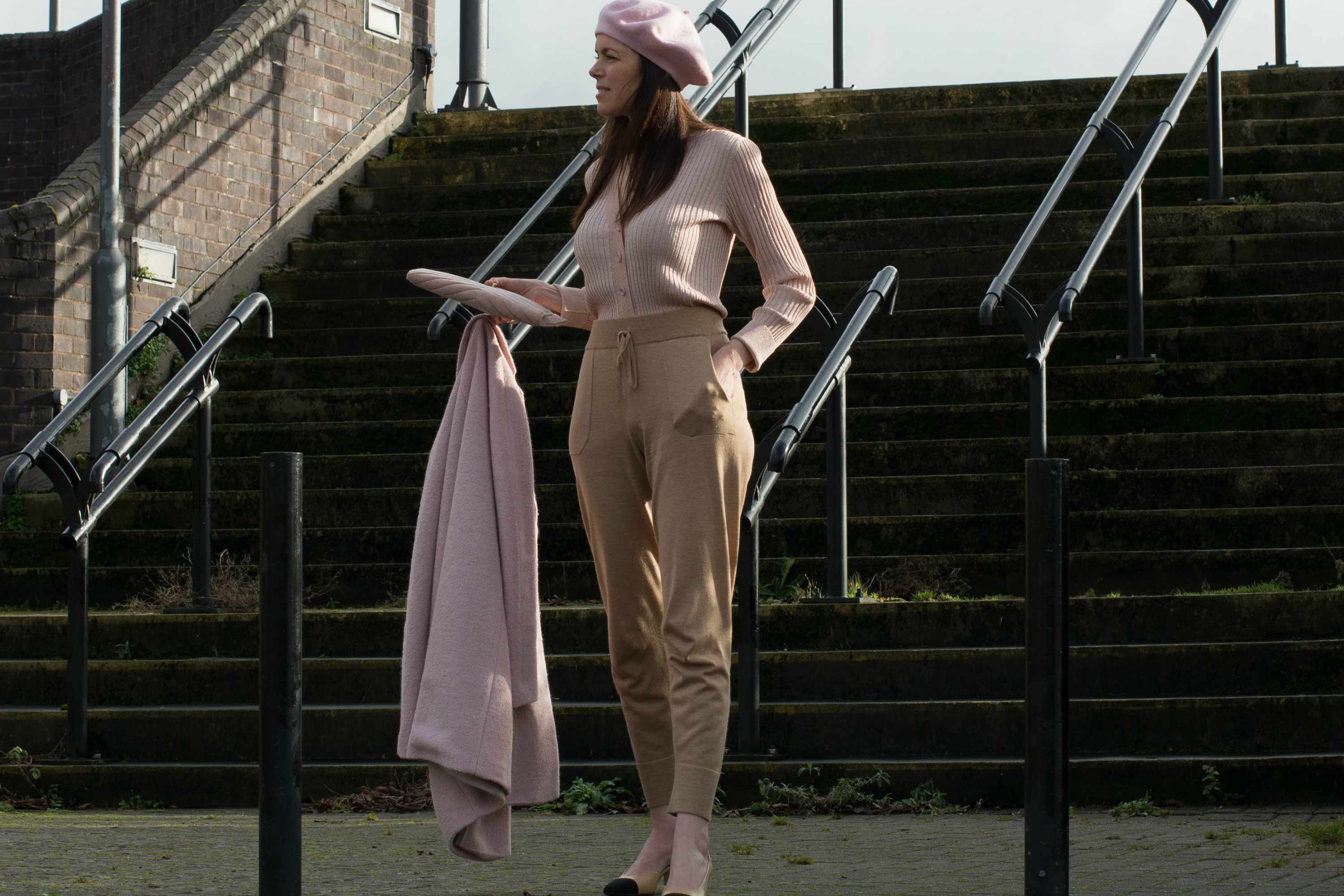 pink-topshop-beret-ganni-cardigan