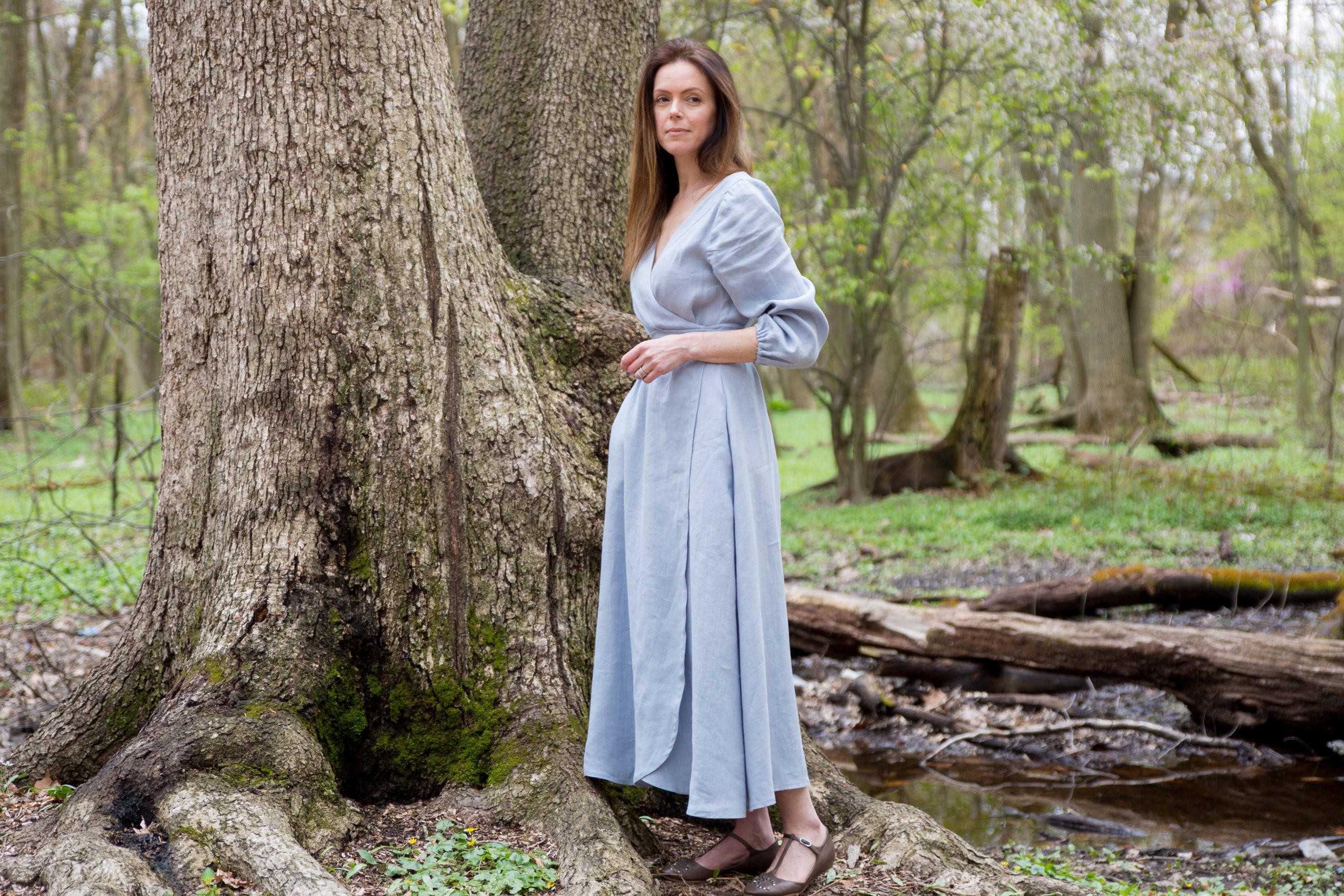 luxury-sustainable-brand-french-luxe-provence-linen-pale-blue-wrap-maxi-dress